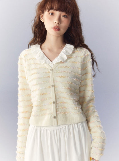 Striped wool knitted cardigan coat