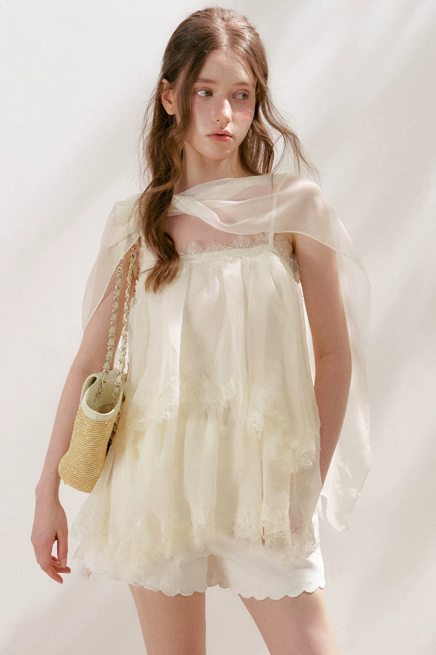 French Lace Mesh A-Line Skirt
