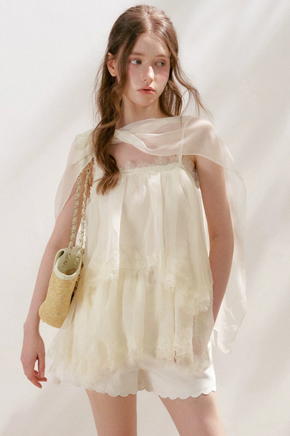 French Lace Mesh A-Line Skirt