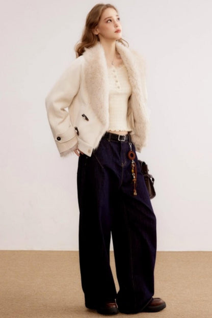 Fur Collar Leather Parka Coat