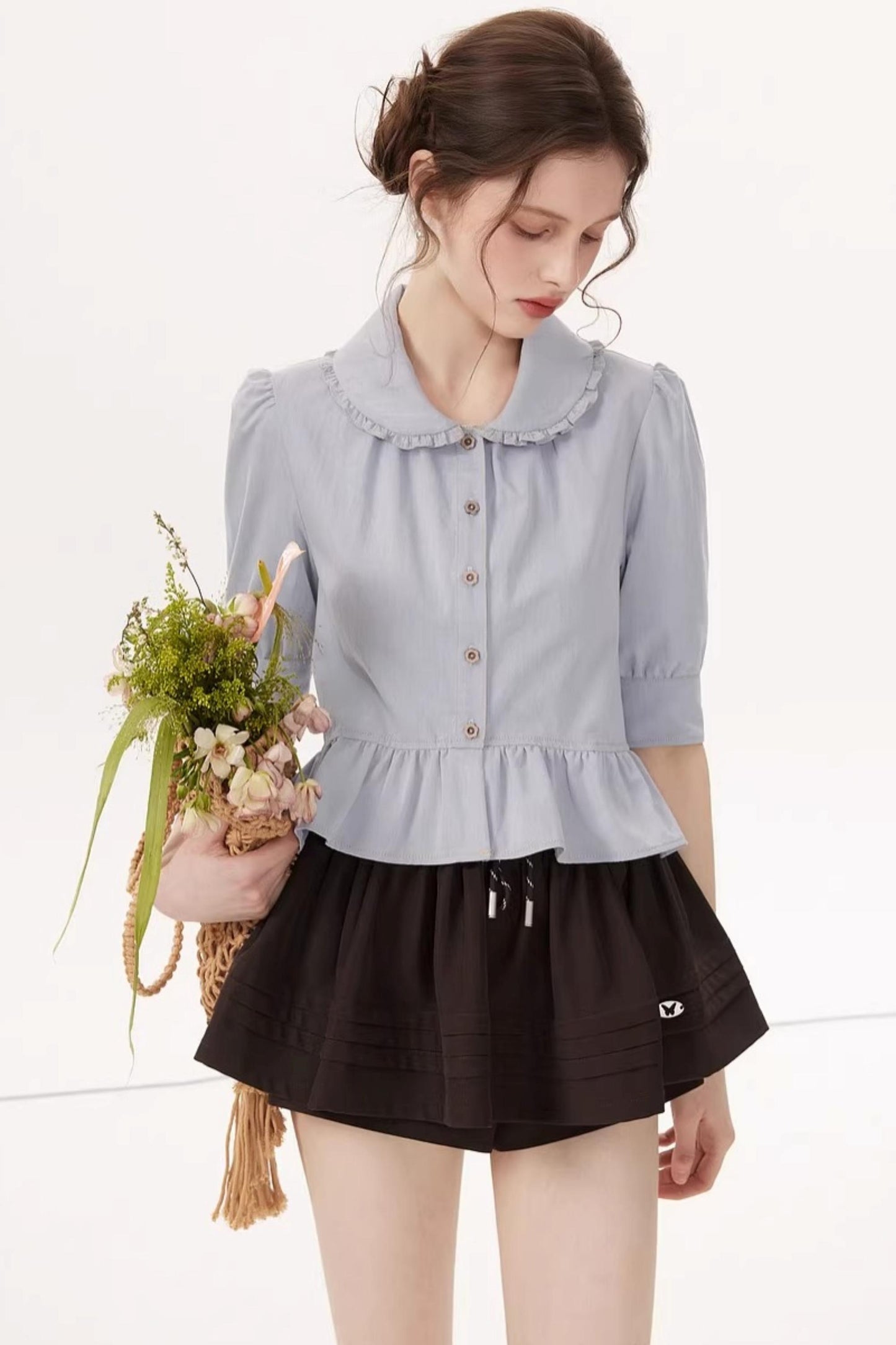French Blue Ruffle Top