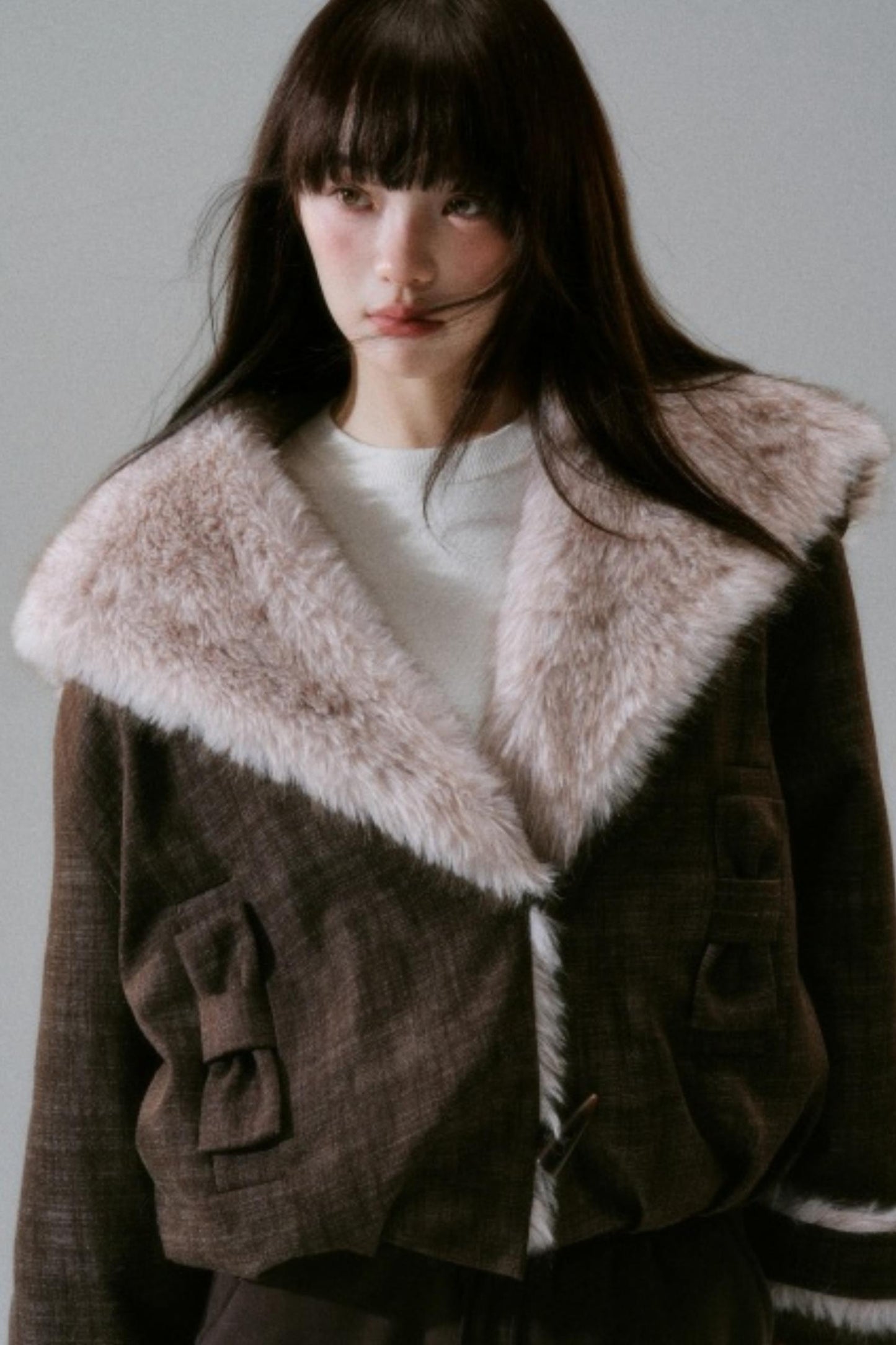 Navy Collar Plush Jacket