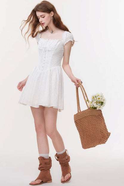 French Square Neck Mini Dress