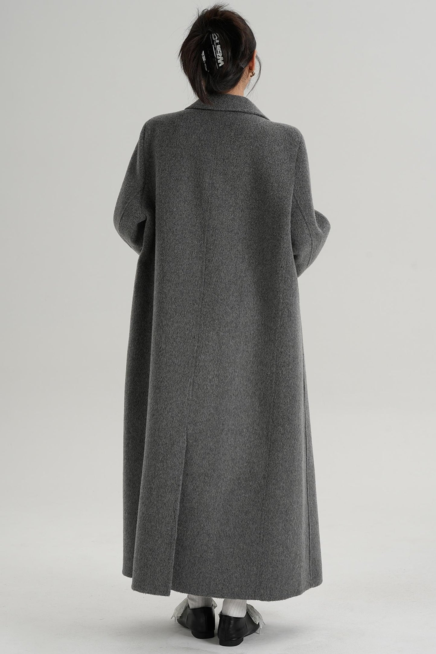 Turn-Sleeve Suit Collar Long Wool Coat
