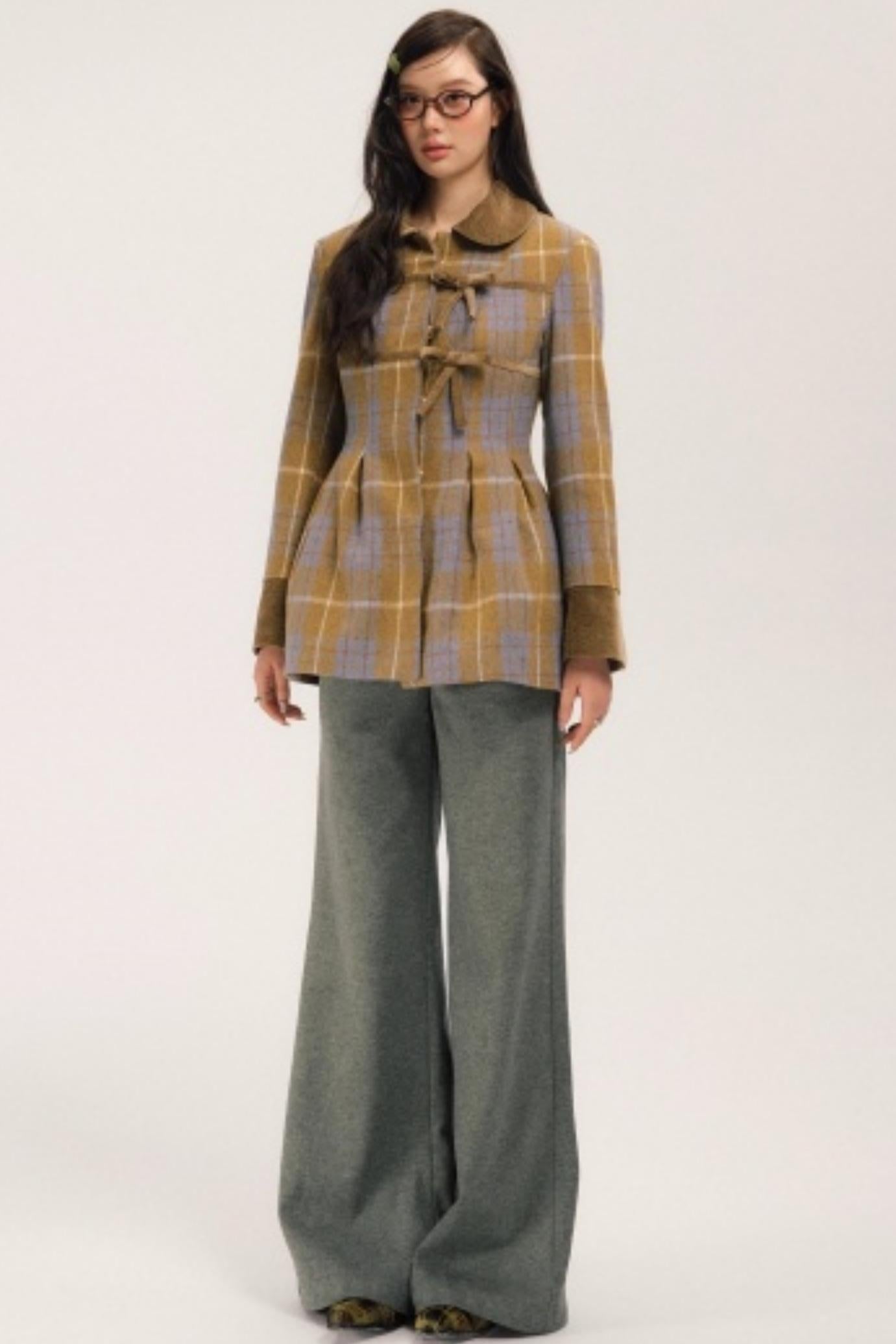 Plaid Patchwork Woolen Coat