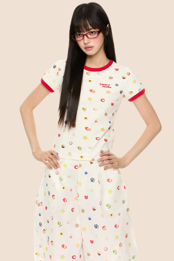 Printed Short Sleeve T-Shirt Camisole Set-Up