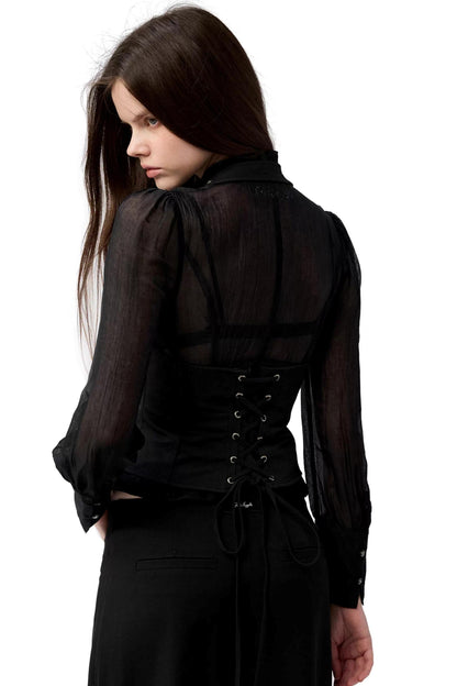 Dark Girl Ruffled Shirt Slim Set-Up