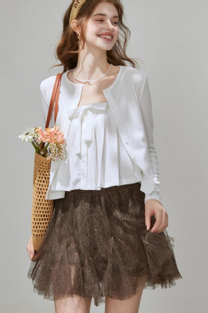 Cropped Cardigan Camisole Knit Set-Up