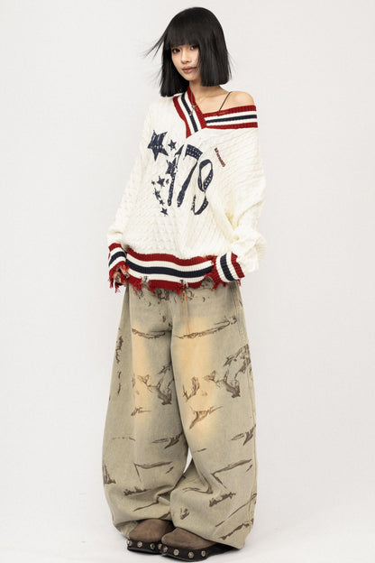 Lazy V-Neck Knitted Top