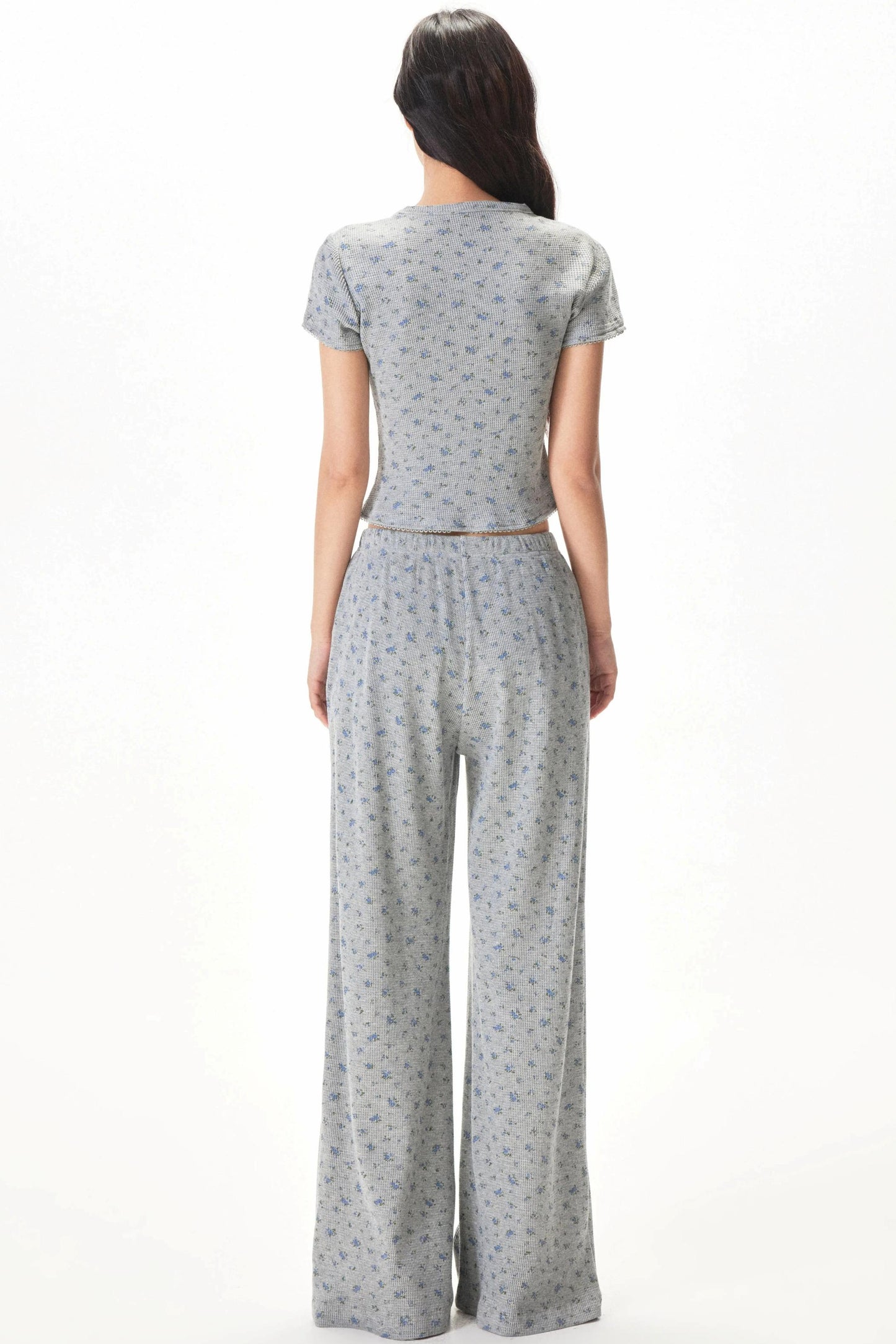 Floral Placket Blouse and Pants Set-Up