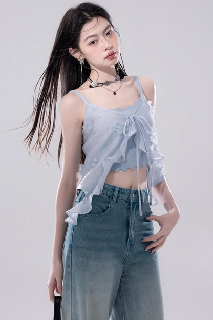 Romantic Blue Flower Cardigan Skirt Set