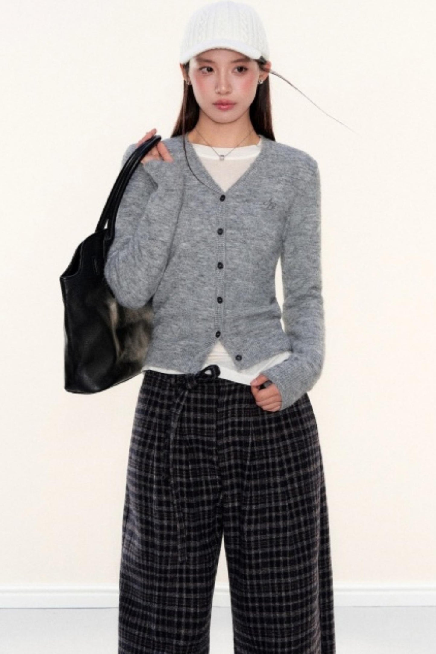 Plaid Woolen Wide-Leg Pants