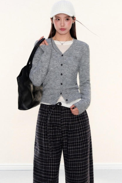 Plaid Woolen Wide-Leg Pants