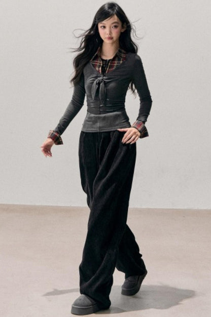 Knitted Plaid Slimming Top