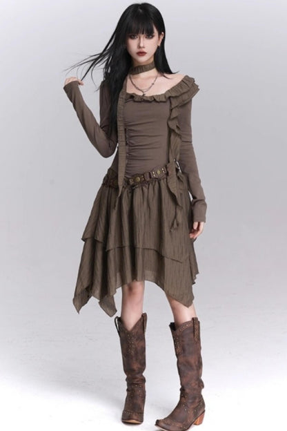 Cinched-Waist Autumn Dress