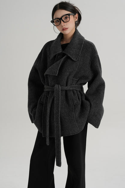 Winter Style Lace-Up Woolen Jacket