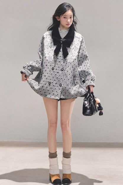 Lace Plaid Winter Coat