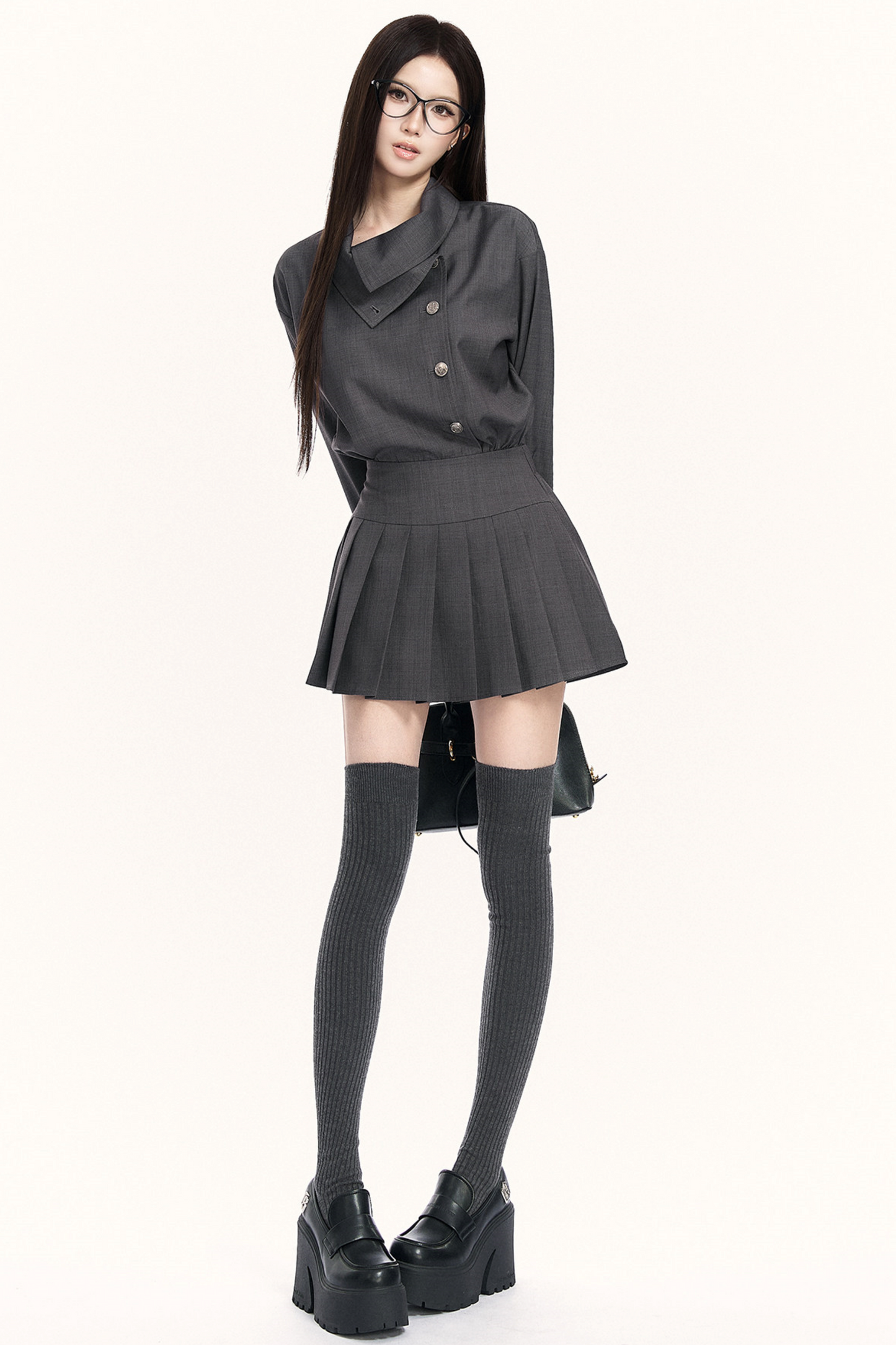 레트로 플리츠 트렌치 드레스