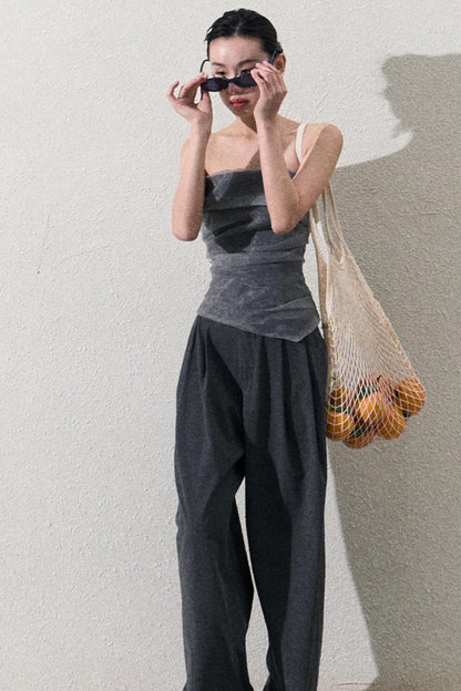 캐주얼 슬림 자켓 & 와이드 레이스 팬츠 세트 