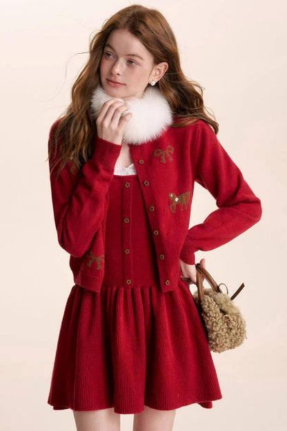 Floral Wool Bow Cardigan