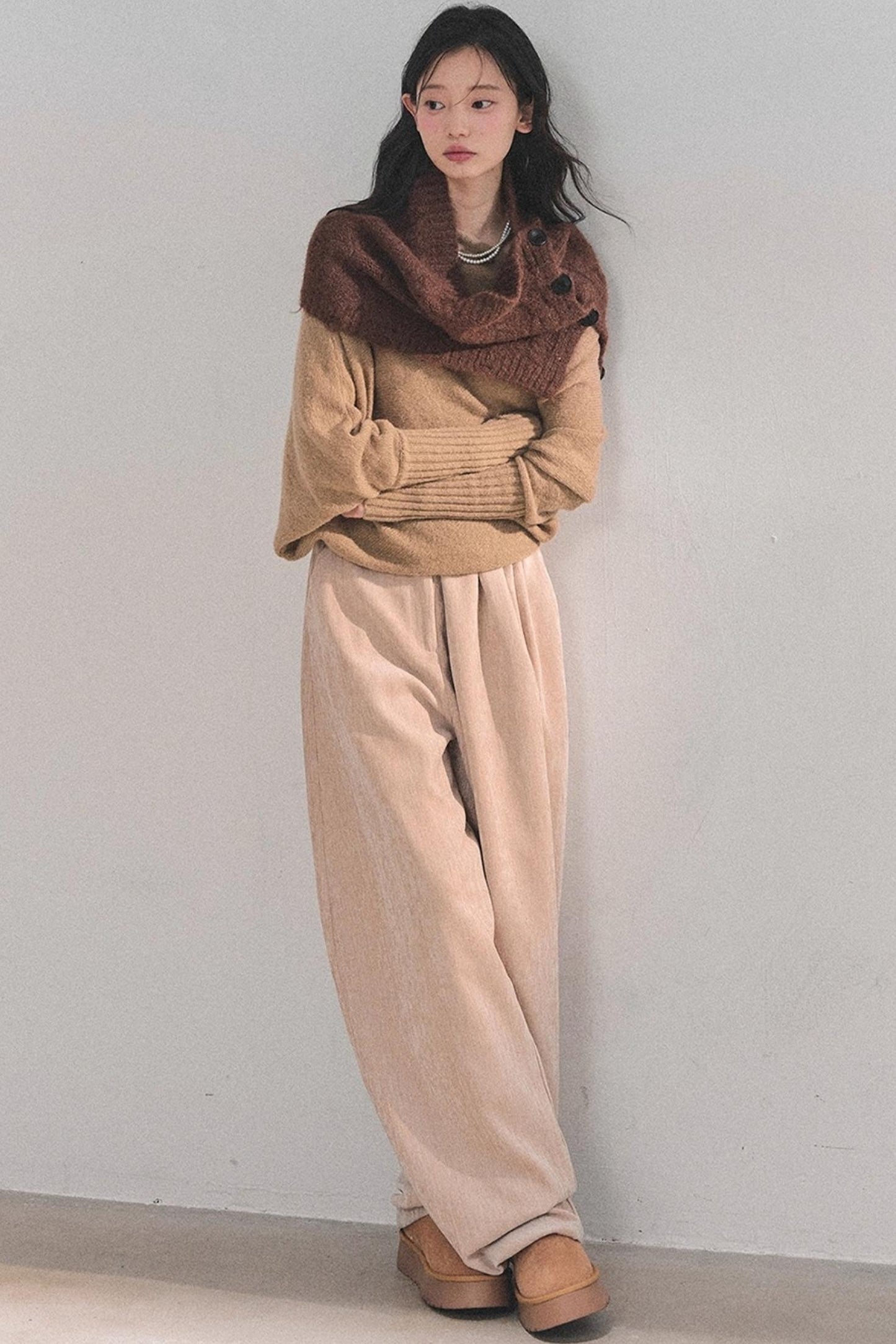 Fleece-Lined Wide-Leg Pants