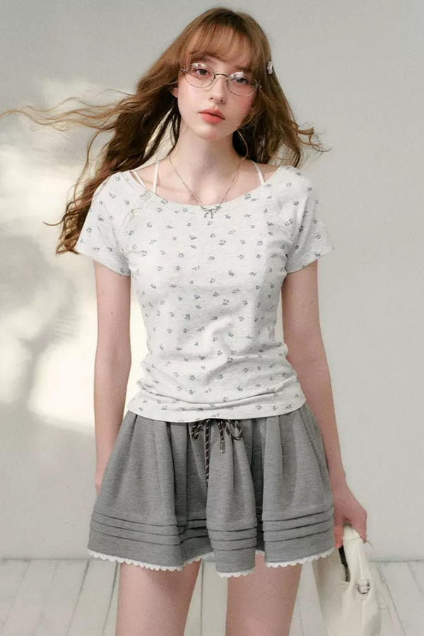 Camiseta Cuello Asimétrico Floral