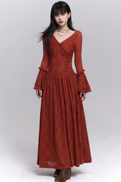 Red Knitted Long Dress