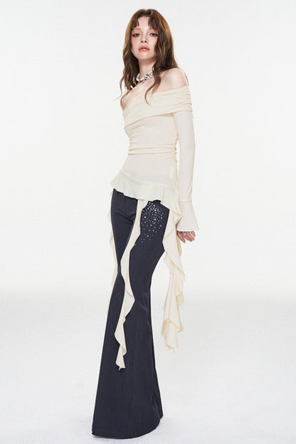 Ruffle One-Shoulder Glitter Top