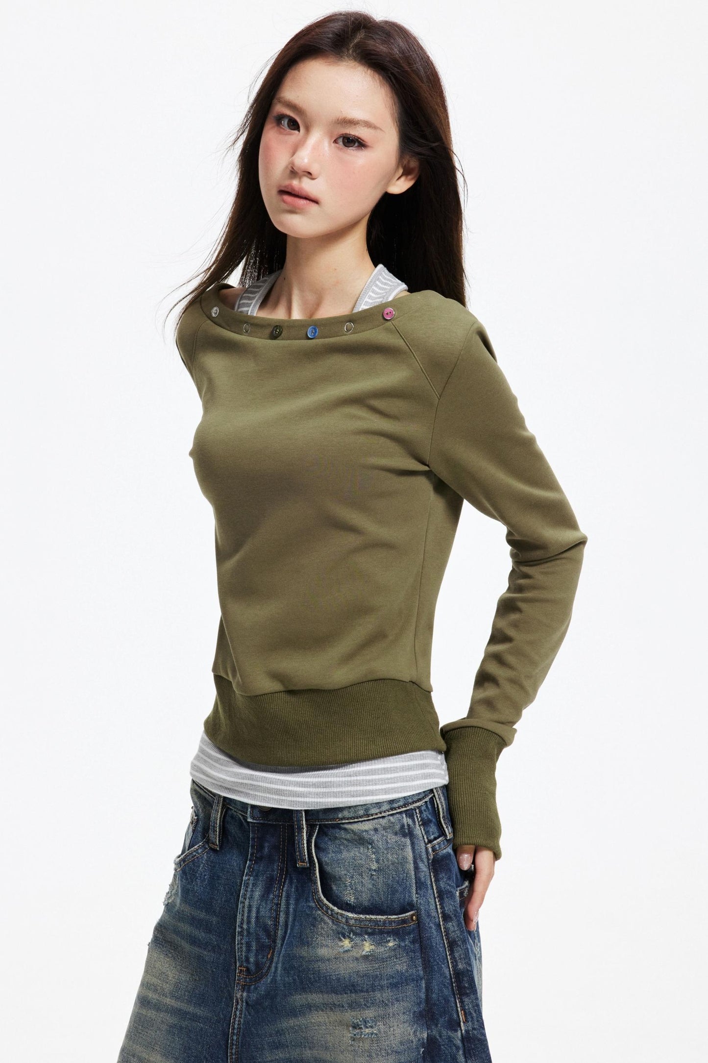 Big V-Neck Knitted Sweater Set-Up