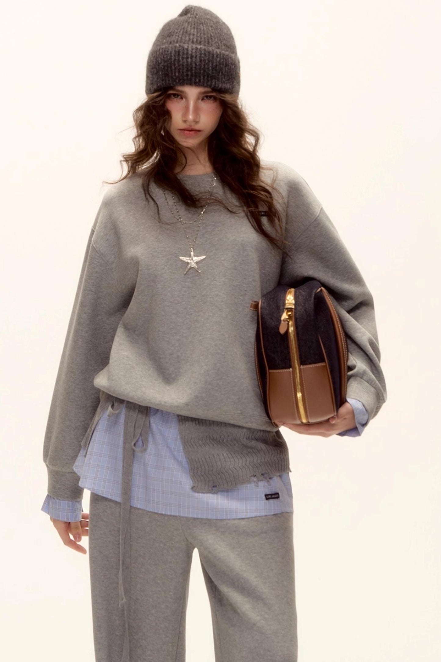 Plaid Patchwork Knit Sweater Set-Up