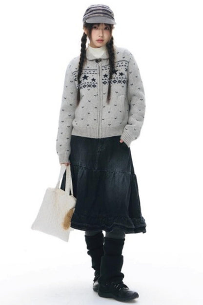 Vintage Lace Denim Skirt