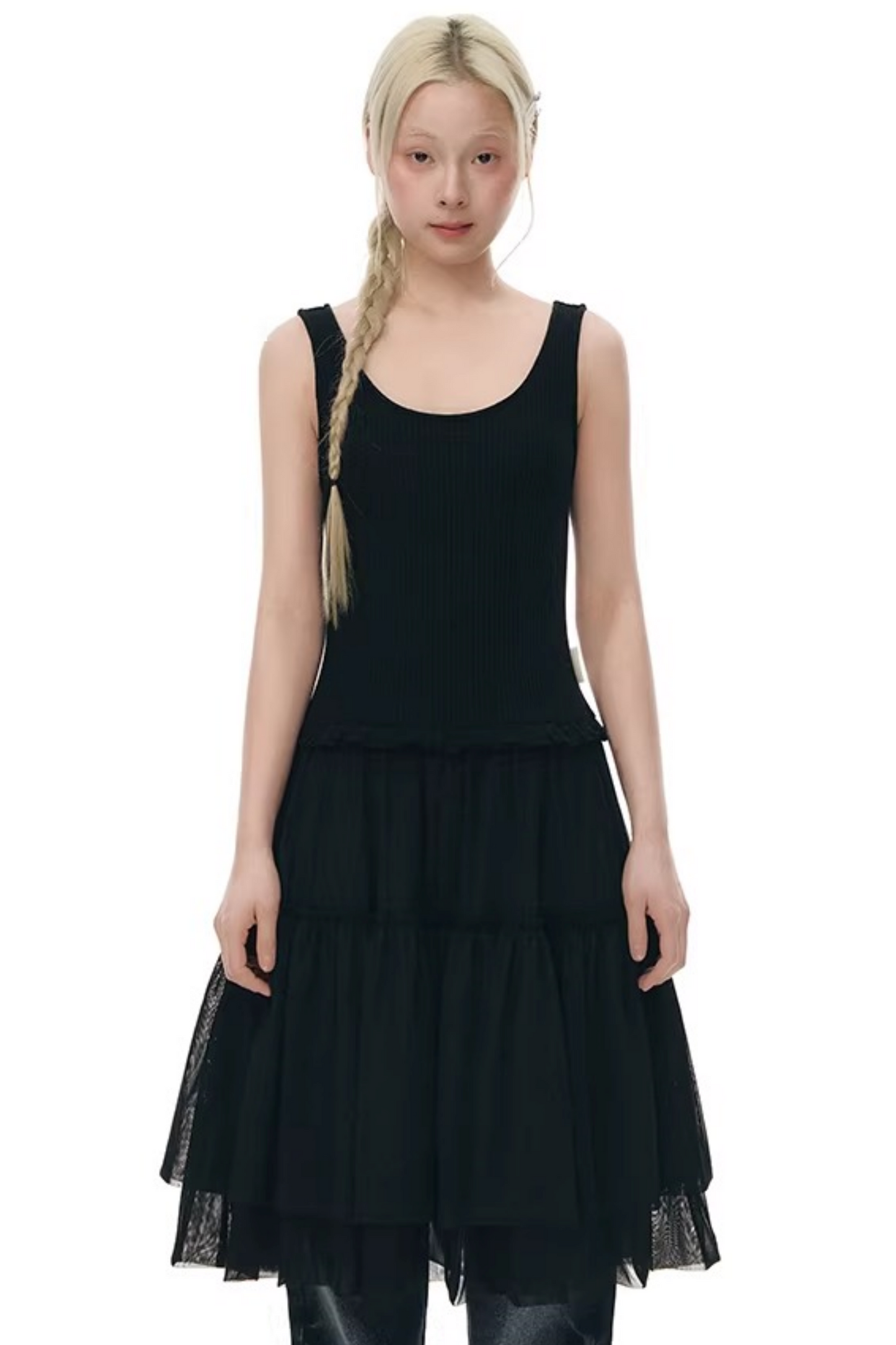 니트 패치워크 베스트 원피스