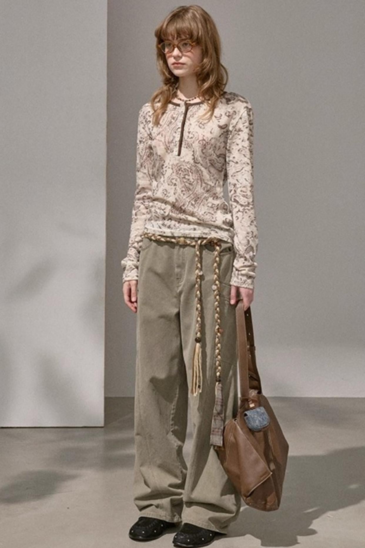 Cashew Flower Slim Print Knitted Top