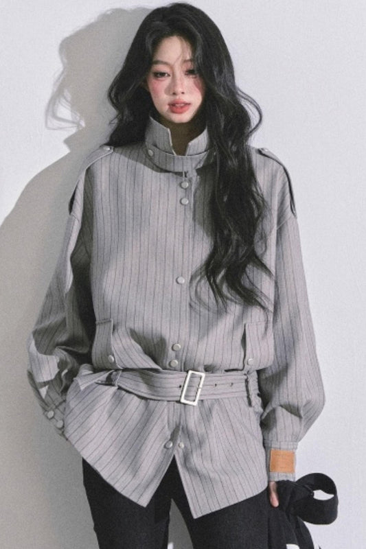 High-Neck Striped Jacket