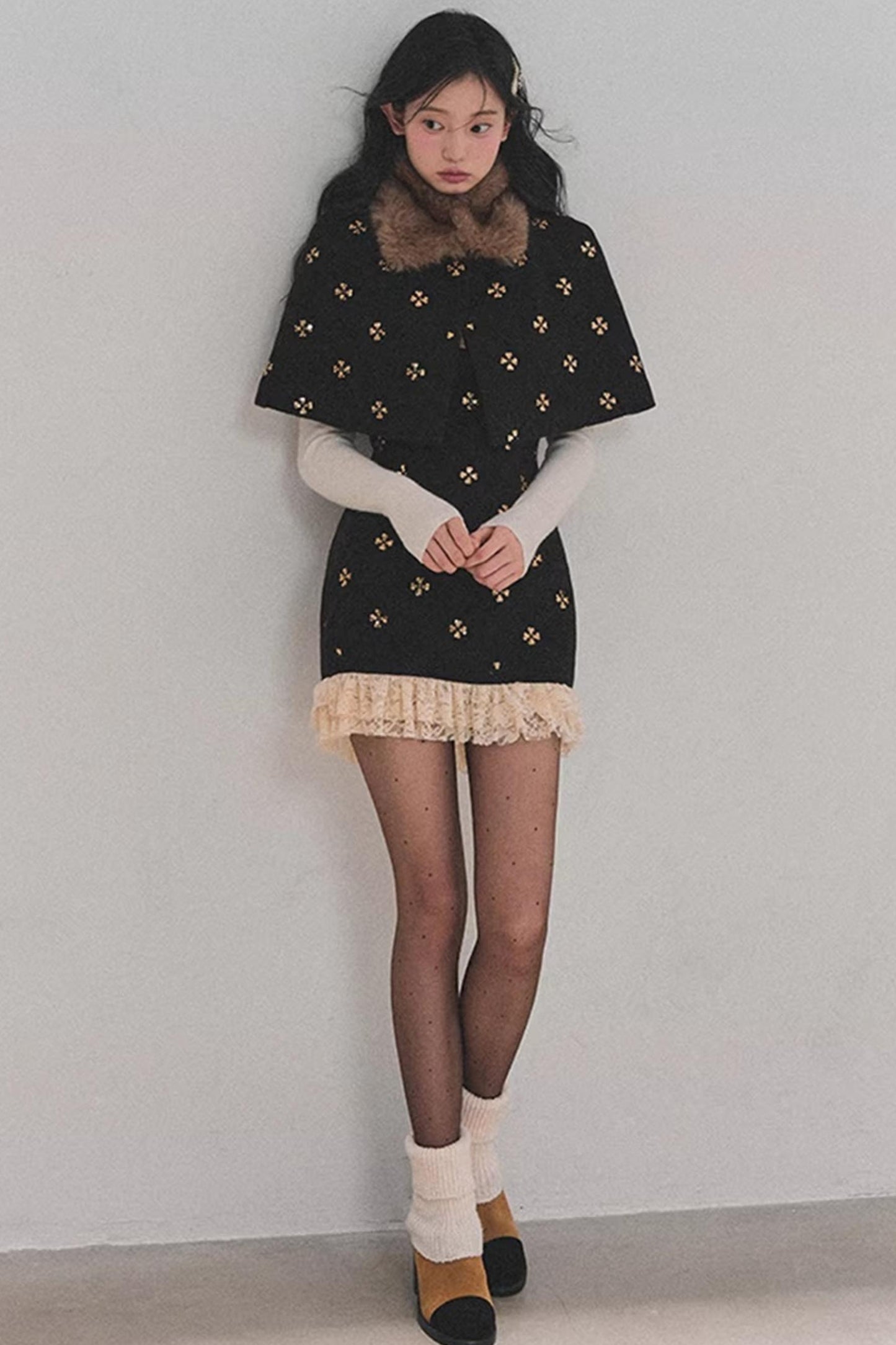 French Woolen Lace Dress Set-Up