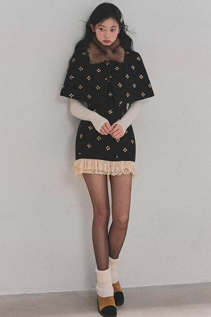 French Woolen Lace Dress Set-Up