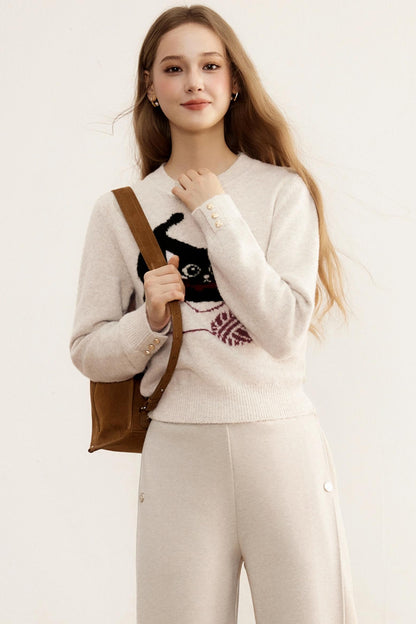 Round Neck Cat Pattern Top