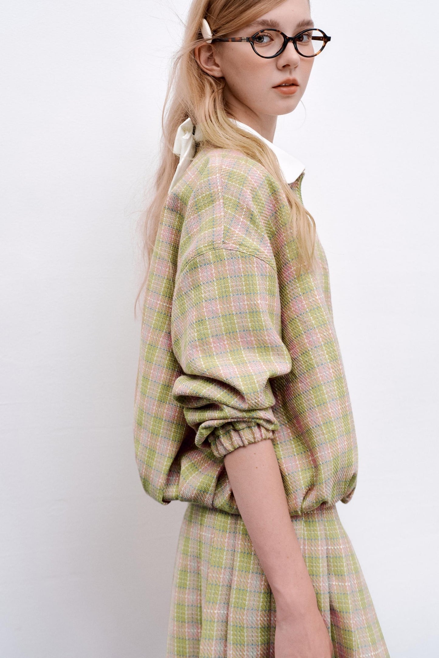 Pink Green Plaid Flower Jacket