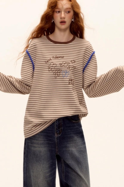 Striped Bead Embroidery Top