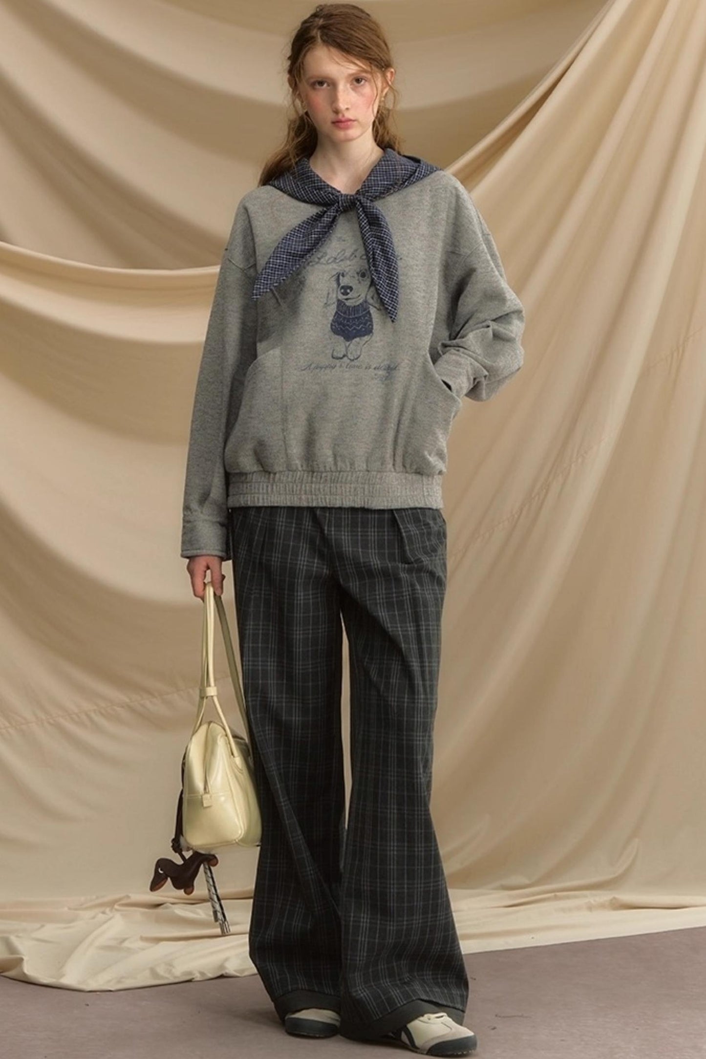 Vintage Dog Print Hooded Pullover Top