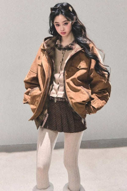 Hepburn Plaid Hooded Coat