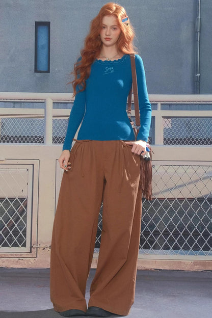 Autumn High-Waisted Slimming Brown Trousers