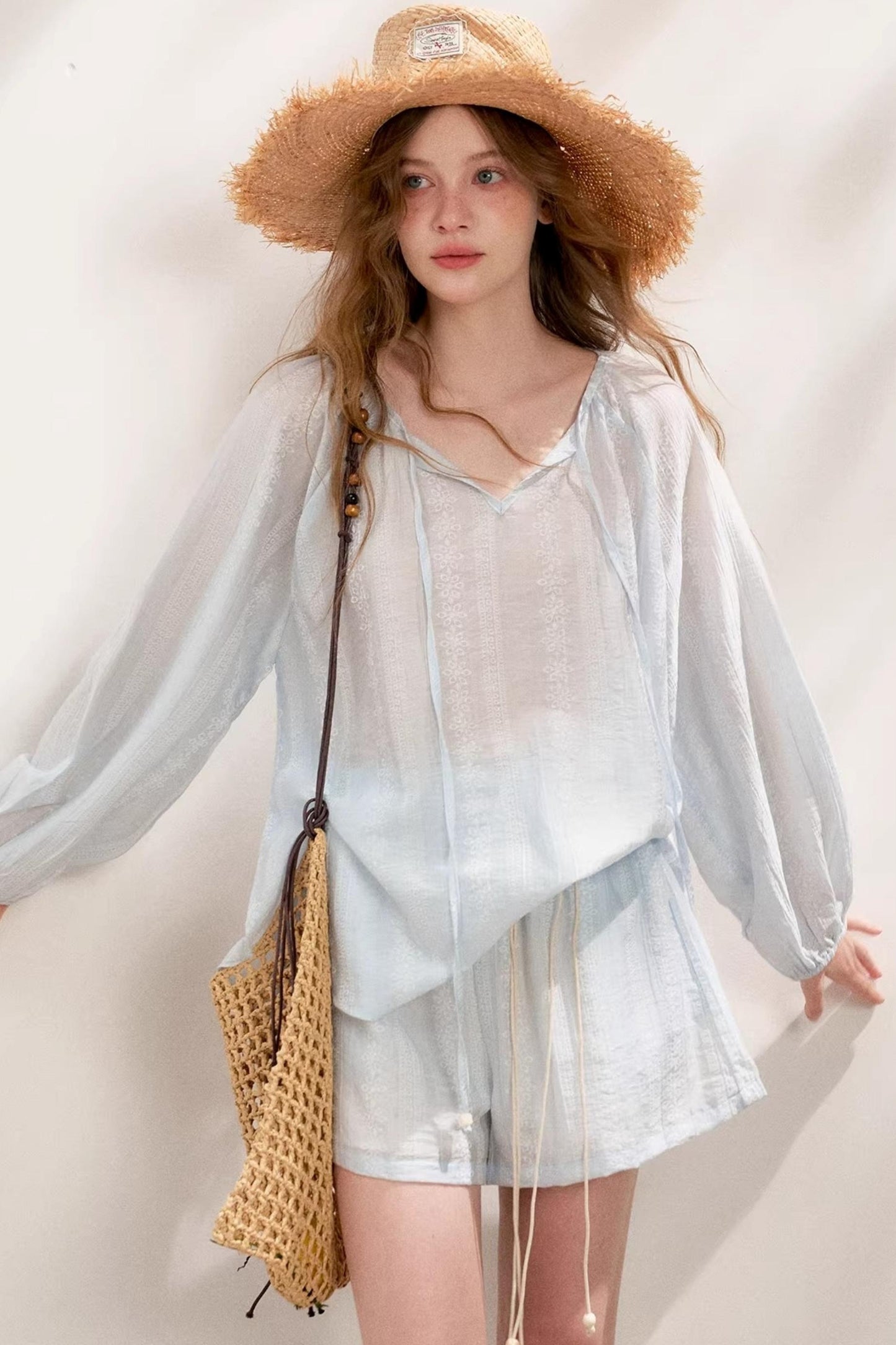 Beaded Tencel Boho Chic Ensemble Shorts