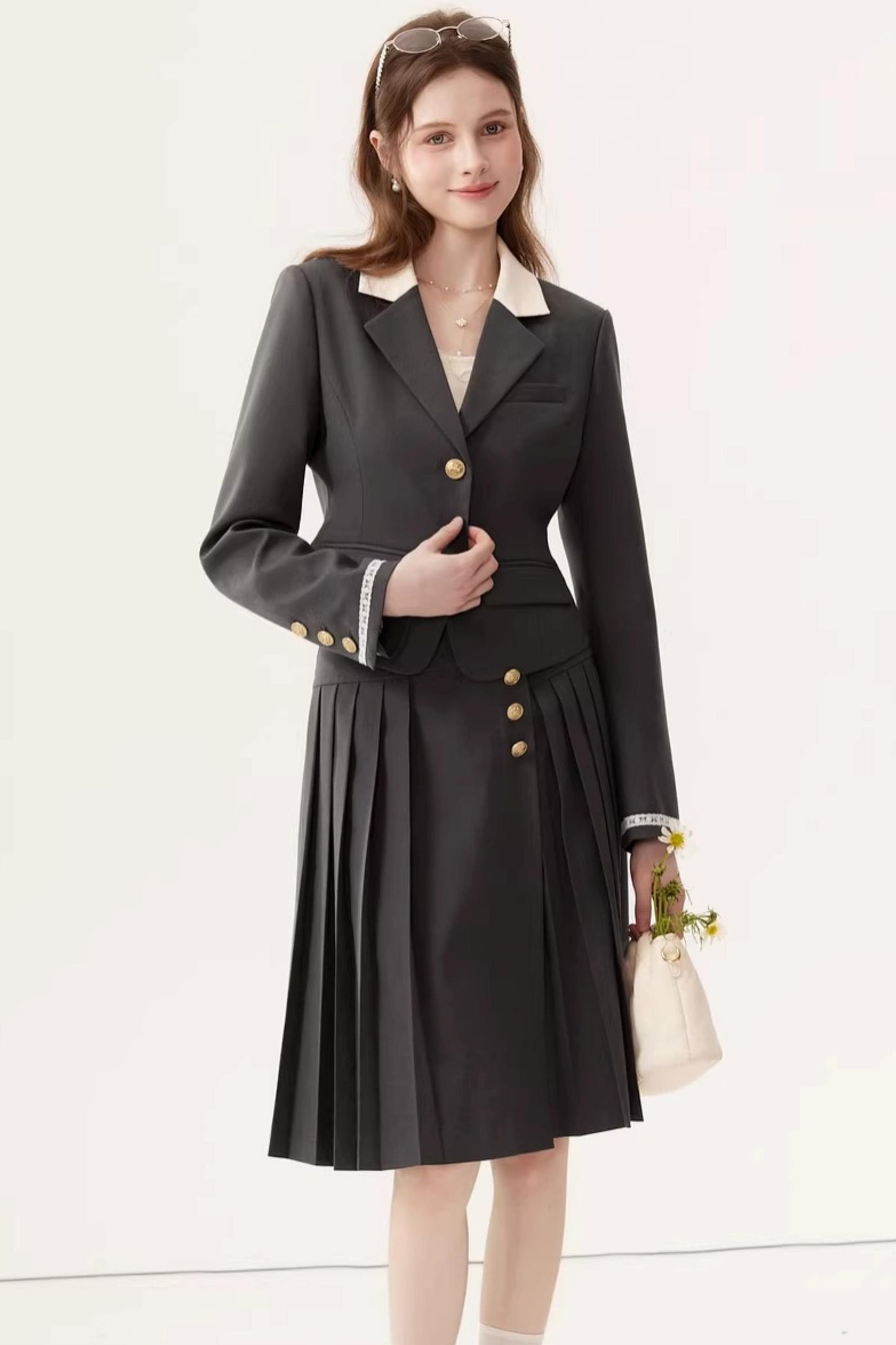 High-Waisted Pleated Midi Skirt