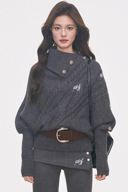 Cable Knit Waist-Cinching Sweater Set-Up