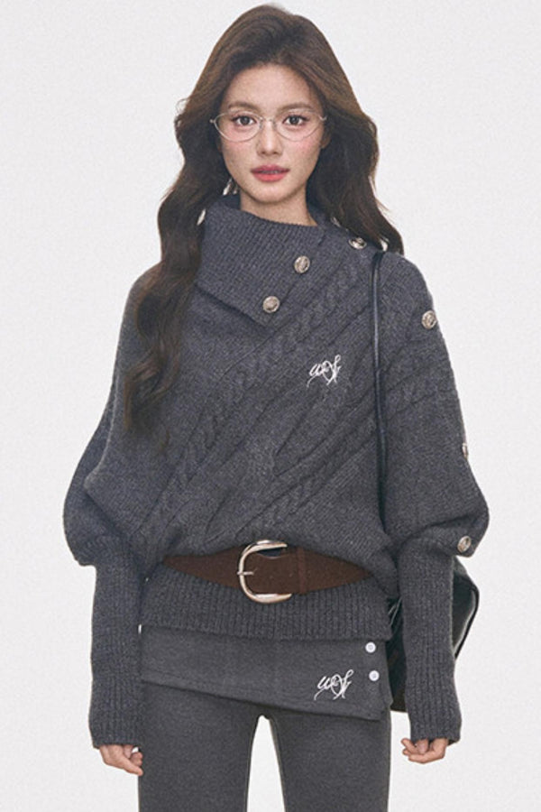 Cable Knit Waist-Cinching Sweater Set-Up