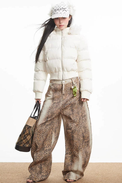 Retro Leopard Print Denim Pants
