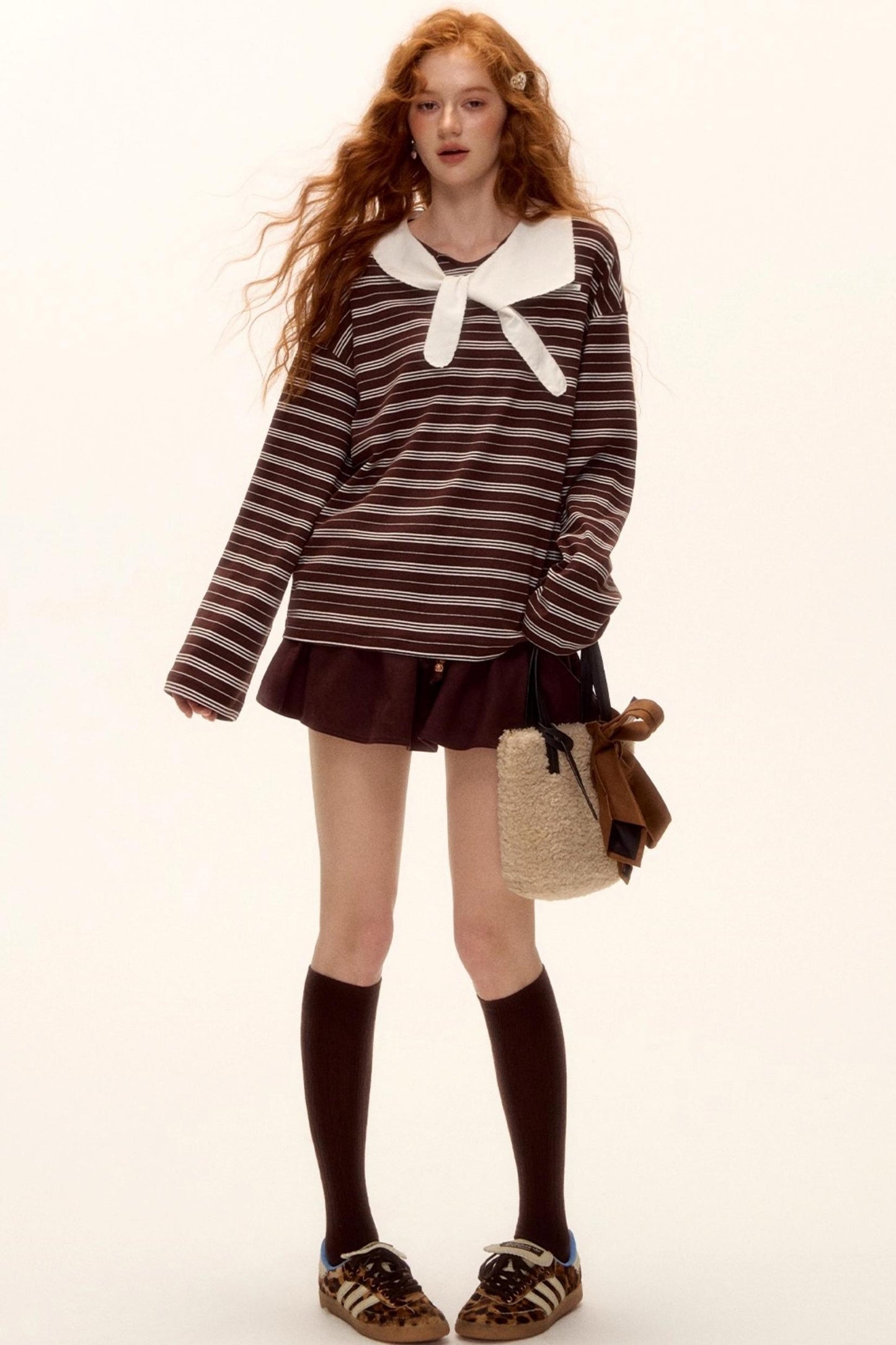Miu-Style Striped Retro Top