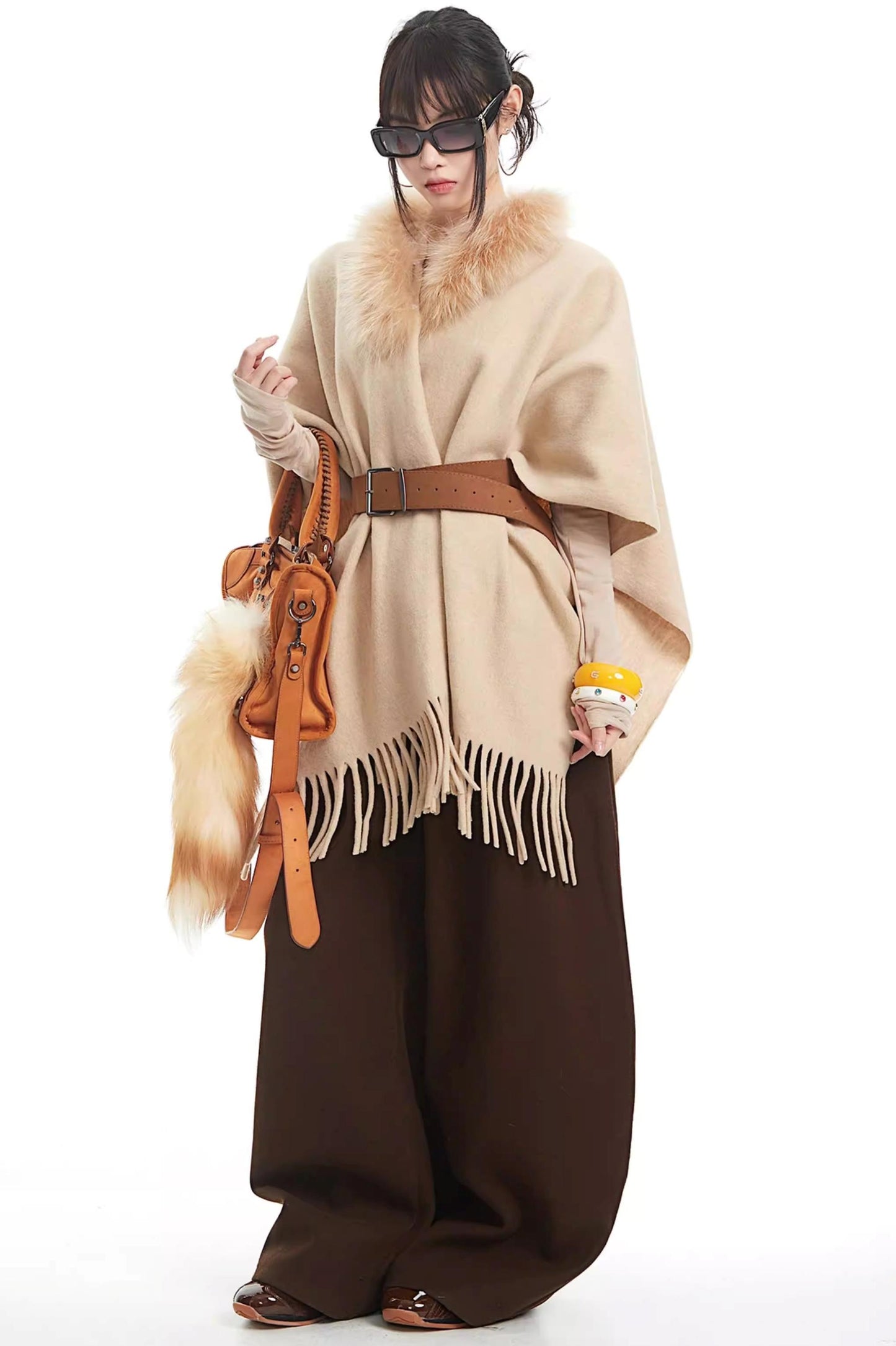 Khaki Fur Collar Knit Vest