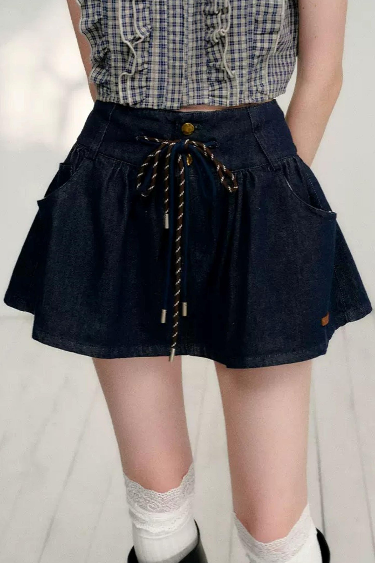 프레피 러플 칼라 셔츠 세트업